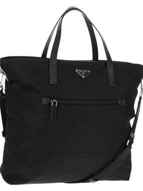 PRADA Tote Bag Nylon 2way Black Silver Auth am9967